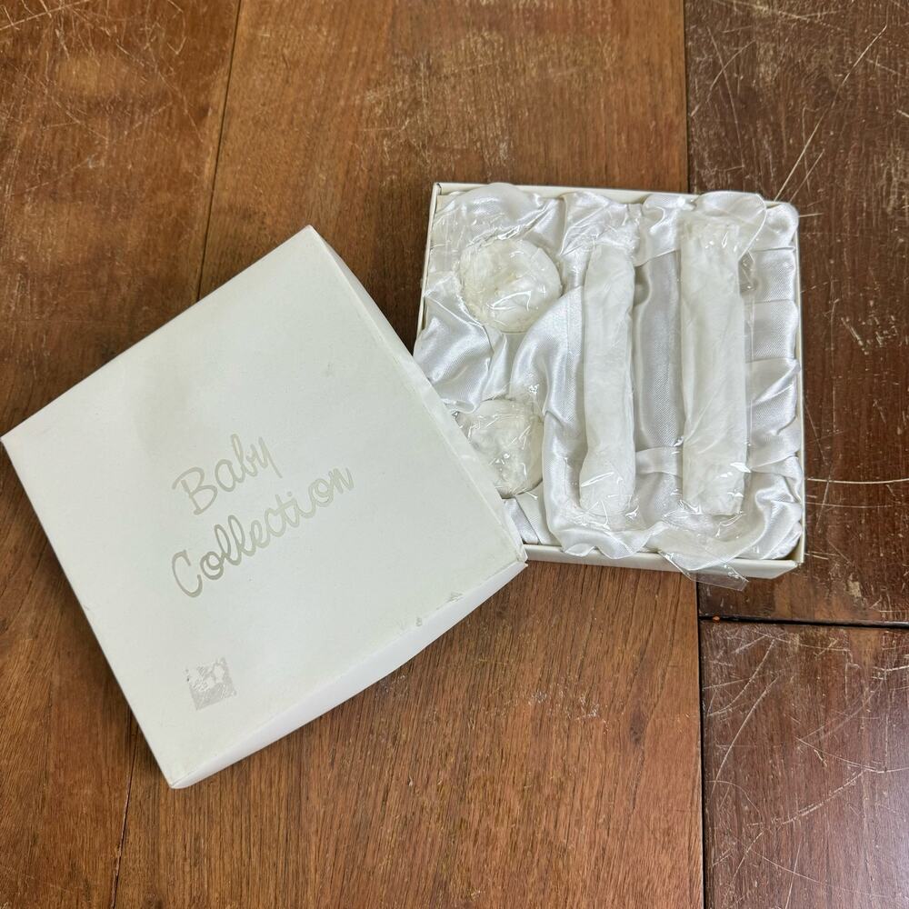 Vintage NEW White Ceramic Baby Fork & Spoon 1st Curl & Tooth Trinkets Gift Set